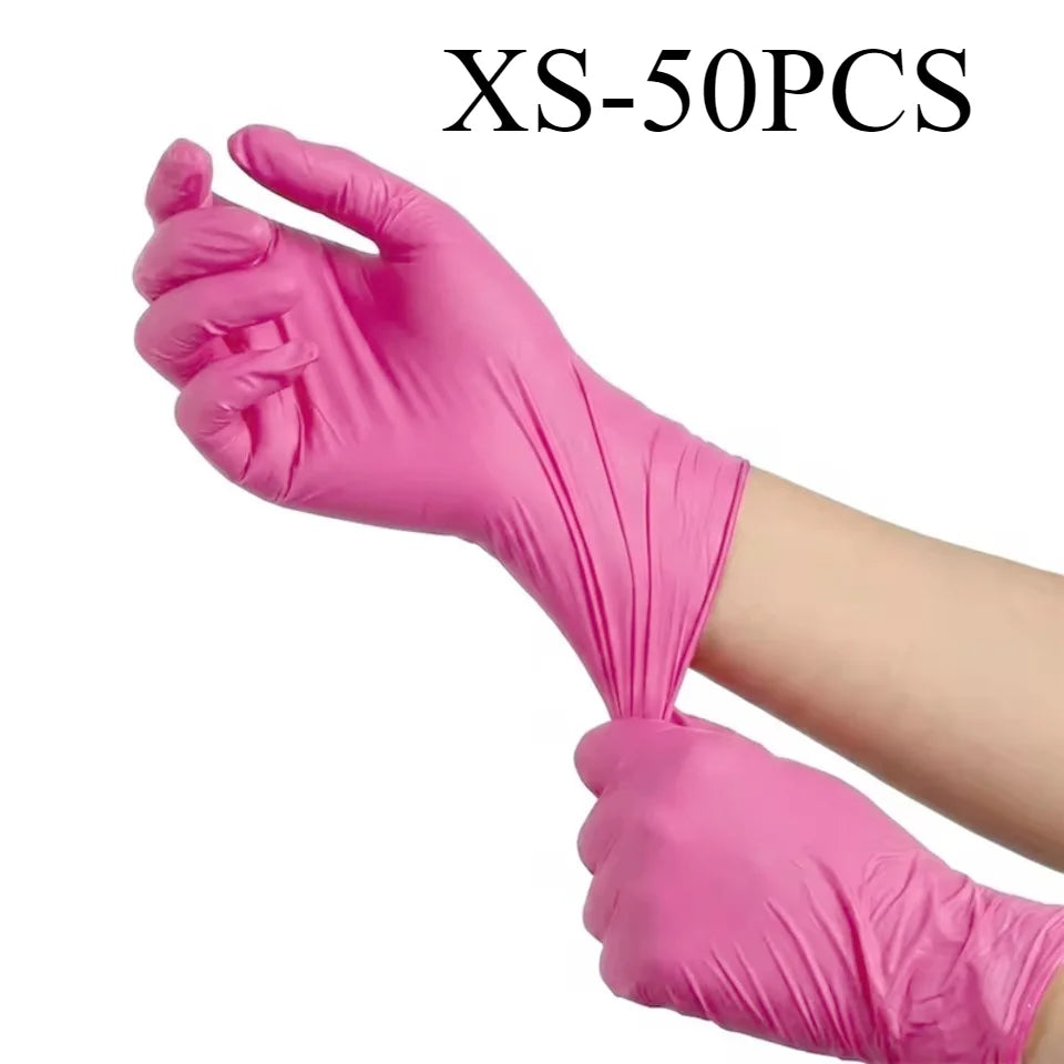 50/100PCS Deep Pink Nitrile Gloves Powder Free Disposable Waterproof Gloves for Cleaning Household Beauty Salon Supplies