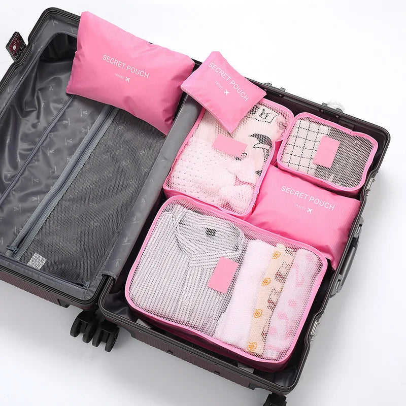 6 Pcs Travel Clothes Storage Bags Set Portable Luggage Organizer Suitcase Pouch Pouch Packing Cube For Shoes Packing Clothes