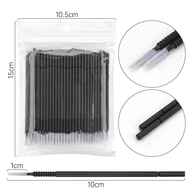Black Disposable MicroBrush Eyelash Extension Removal Swabs Individual Lashes Cleaning Cotton Swabs 100/200/500/1000PCS
