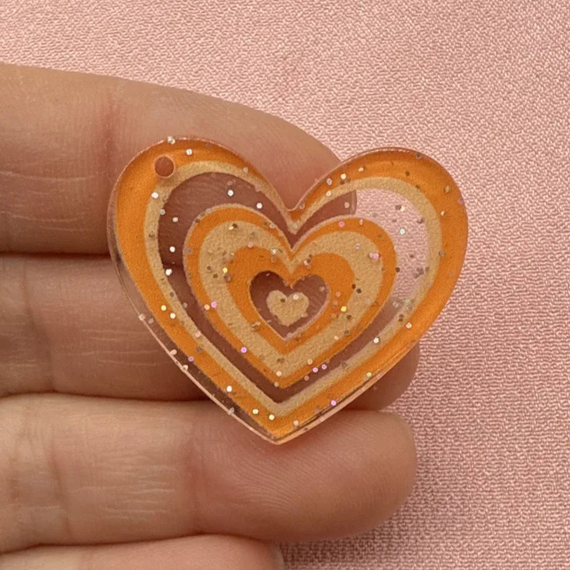 10pcs acrylic heart pendant, DIY jewelry making earrings, necklaces, keychains, accessories