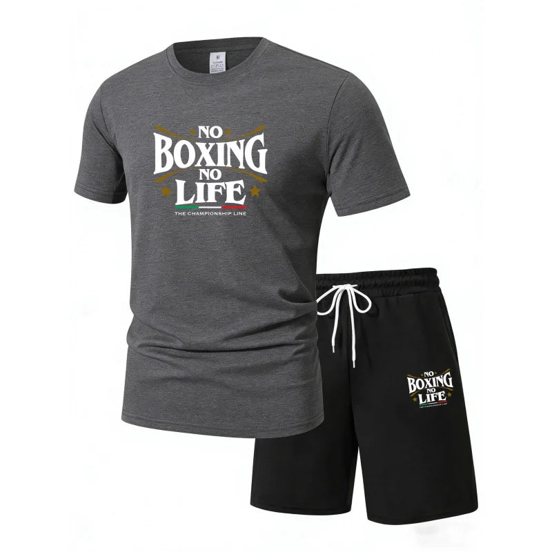 Summer Leisure Men'S 2-Piece Set No Boxing No Life Comfortable Breathable T-Shirt And Shorts Top Print T-Shirts Ensemble