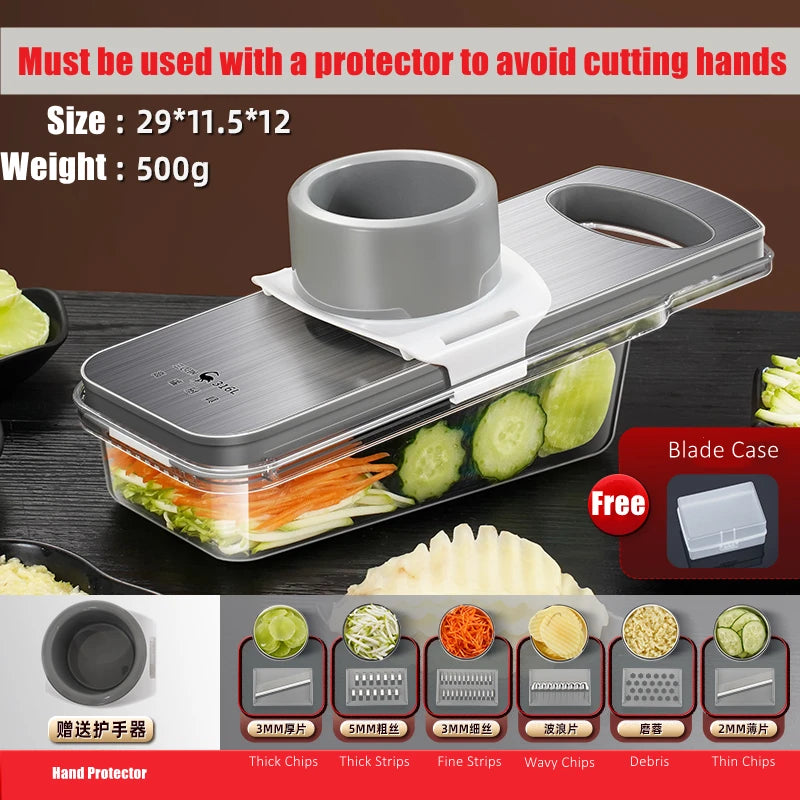 99.9% Anti-bacterial Magic Chopper LFGB Certificate 316L Stainless Steel Vegetable Slicer 6 Blades Cutter with Hand Protector