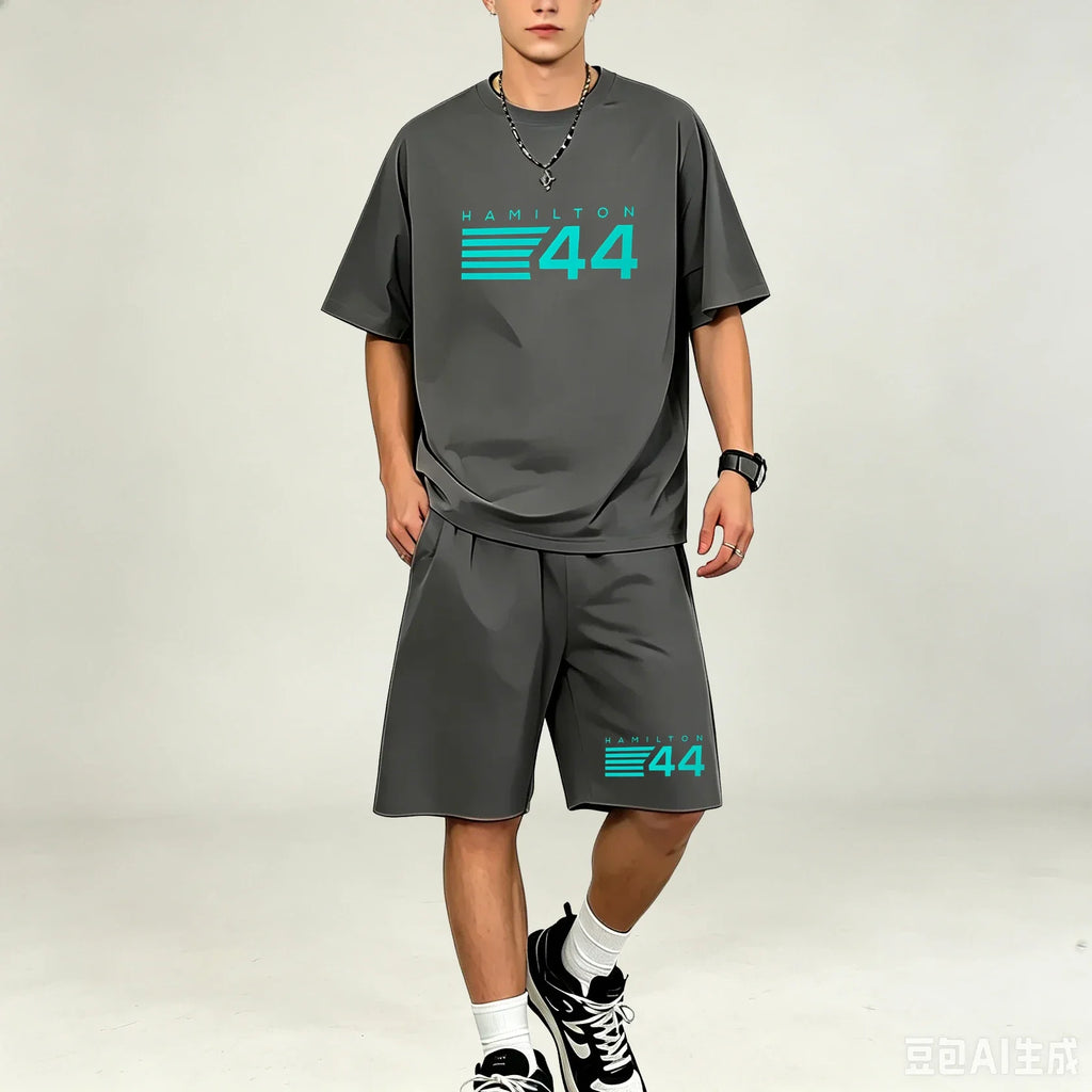 Hot‑selling Elastic‑Fabric Men T‑Shirt Set O‑Neck Short‑sleeve Tee And Casual Pocket‑Shorts Sets  TShirts Sets Athleisure Outfit