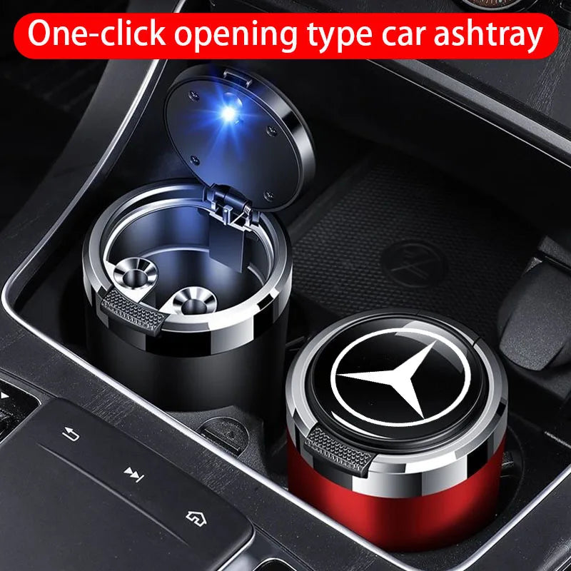 Car ashtray with blue LED light stainless steel liner for Mercedes Benz A B C E G W S Class GLA GLB CLC GLK GLS GLE CLA CLS EQE