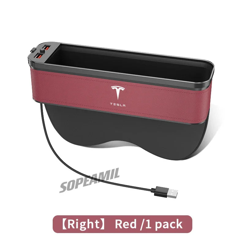 Car USB Charging Multifunction Crevice Storage Box Seat Gap Box For Tesla Cybertruck Roadster Model 3 Model Y Model S Model X