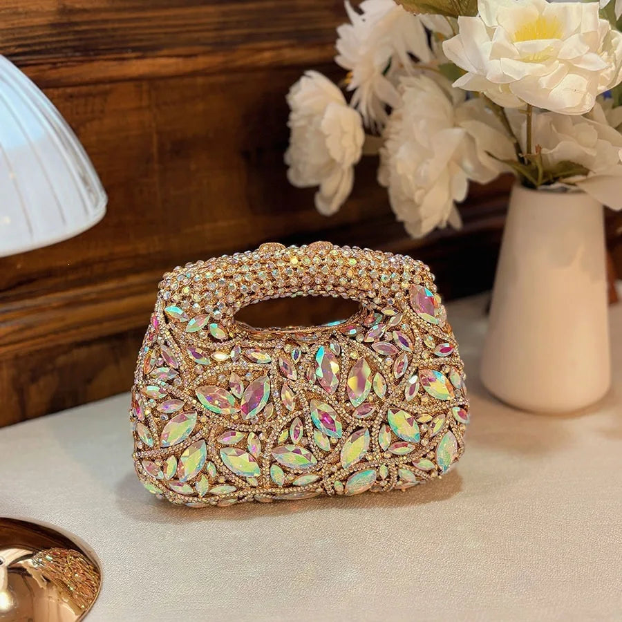 luxury full diamond hollow handbag multi-color rhinestone shining design exquisite and smart dinner bag