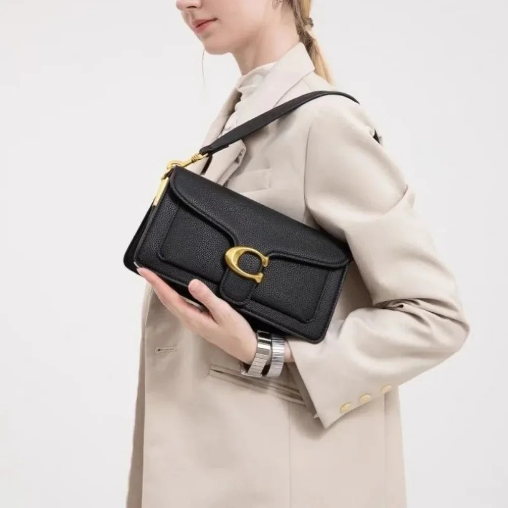 Logo Flap Envelope Bag Minimalist Leather Crossbody Bag for Women Work Evening Shoulder Purse with Adjustable Strap Bags