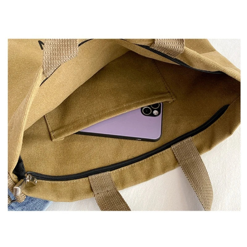 Japanese Style Large Capacity Canvas Tote Bag, Vintage Handheld Crossbody Shoulder Backpack for Students Office Workers