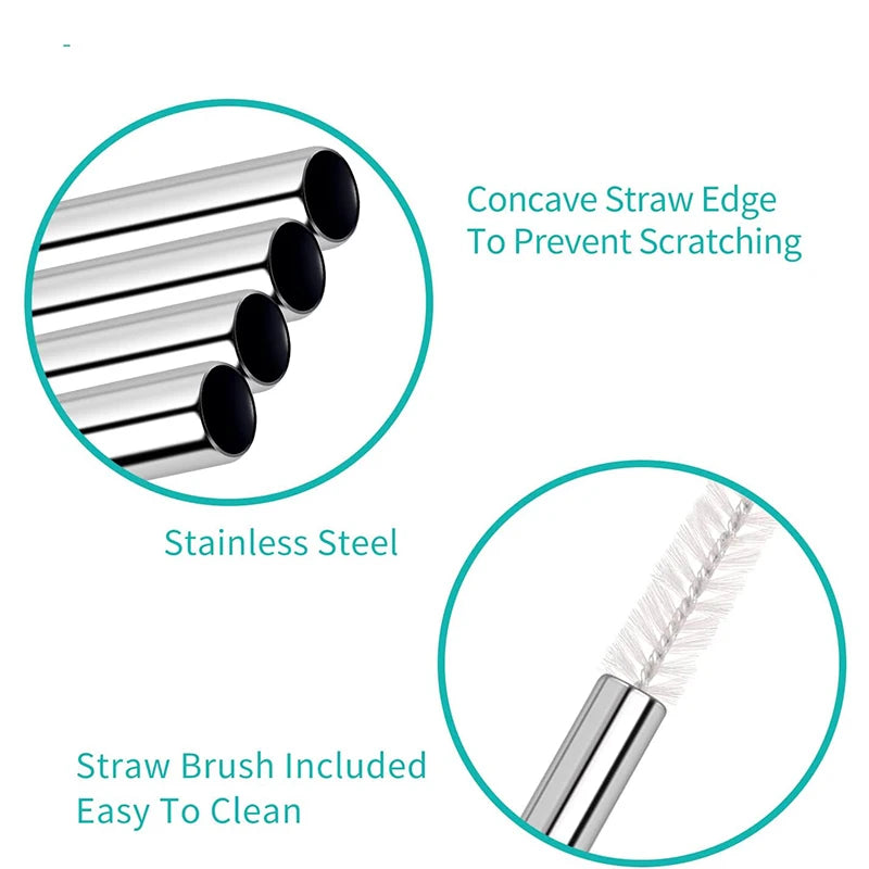 10Pcs Stainless Steel Straws with Cleaner Brush Reusable Drinking Straw Straight Straw Set 15cm Straw Kit Drinking Utensils