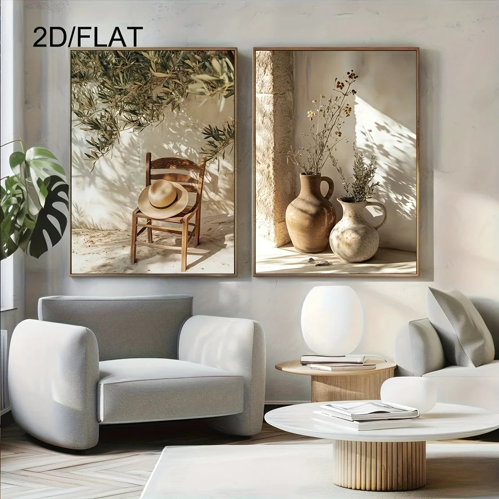 2pcs Modern Mediterranean Olive Trees Canvas Wall Art, Frameless Landscape Canvas Posters for Bedroom and Living Room Wall Decor