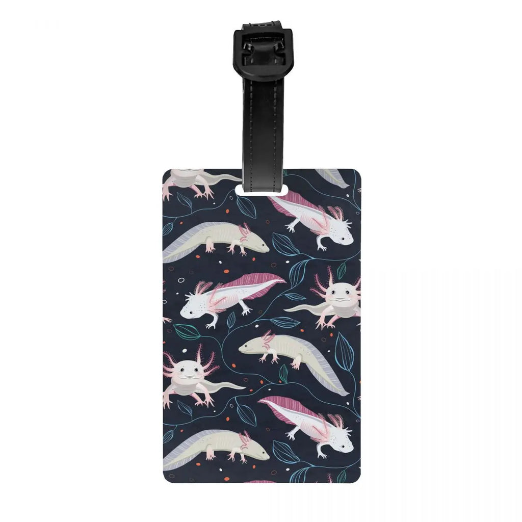Custom Cute Salamander Animal Axolotls Luggage Tag Privacy Protection Baggage Tags Travel Bag Labels Suitcase