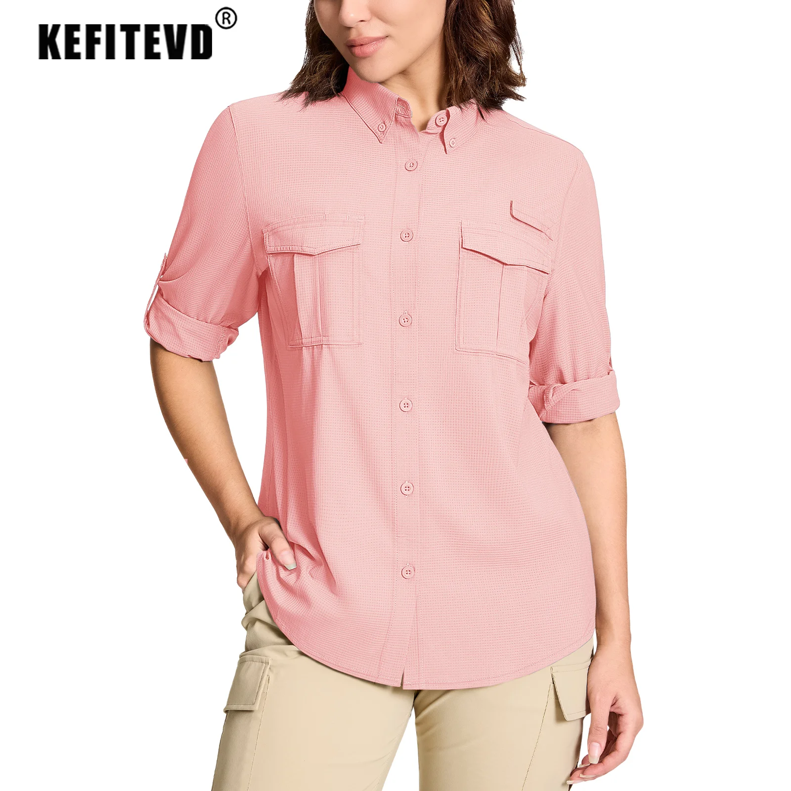 KEFITEVD Women's UPF 50+ Breathable Fishing Shirts Sun Protection Lightweight Shirt Soft Outdoor Hiking Athletic Camping Tops