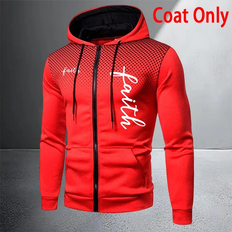 Autumn Winter Men's Jacket Tracksuit Printed Casual Zip Hooded Sweatshirt Coat Outdoors Sports Jogging Clothes Single Tops Pants