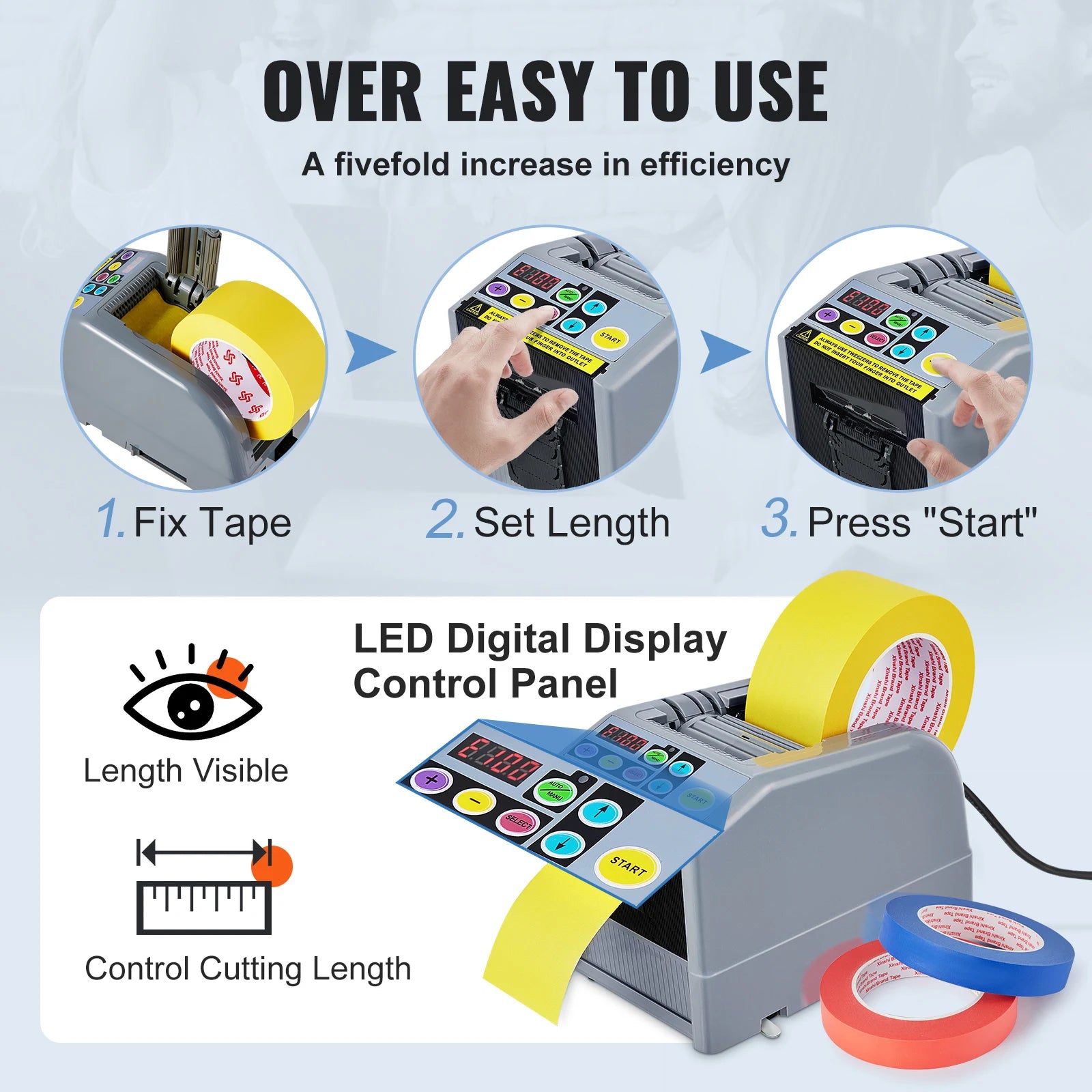 SucceBuy ZCUT-9 Automatic Tape Cutting Machine Paper Slitting Dispenser 6-60mm Adhesive ElectricTape Cutter for ProductPackaging
