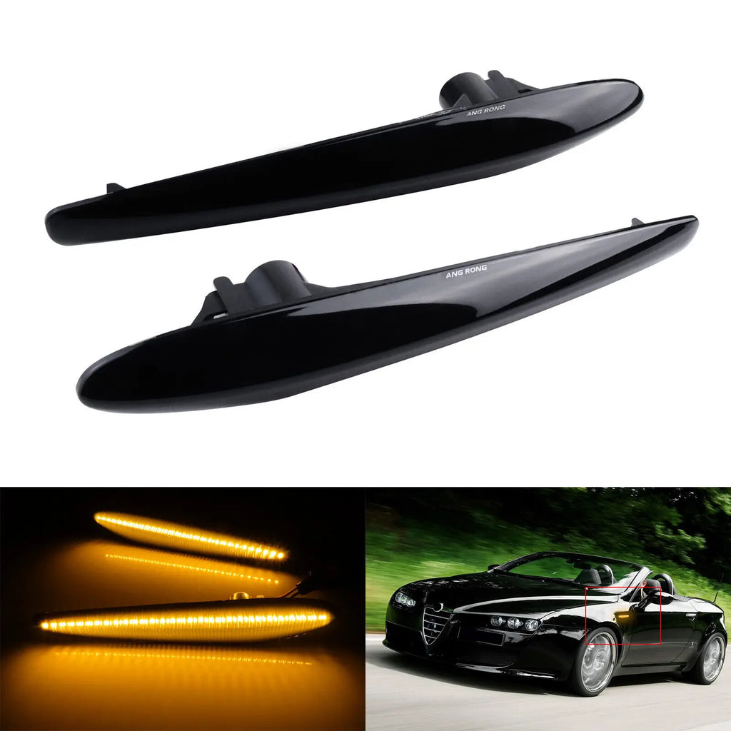 For Alfa Romeo Brera Spider 939 159 Estate LED Turn Signal Indicator Side Repeater Light Black Lens L+R