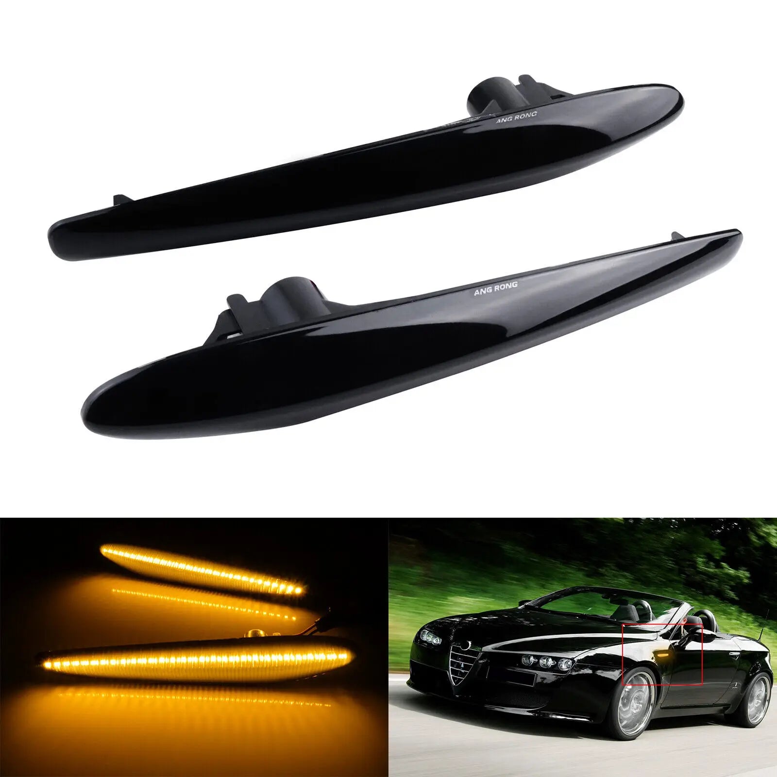 For Alfa Romeo Brera Spider 939 159 Estate LED Turn Signal Indicator Side Repeater Light Black Lens L+R