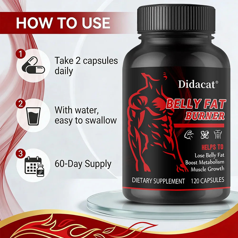 Stimulant-Free Men's Belly Fat Burner Capsules, Boost Metabolism, Burn Stubborn Fat, Tighten Abs, Preserve Muscle, Caffeine-Free