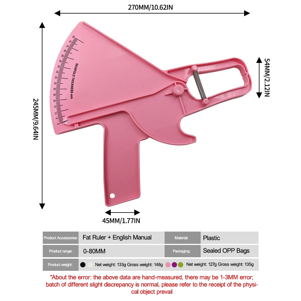 Precision Skinfold Caliper Measuring Body Fat 1.0 Mm Measure up to 80 Mm in Skin Fold Thickness 5 Colors Thickness Gauge Mini To