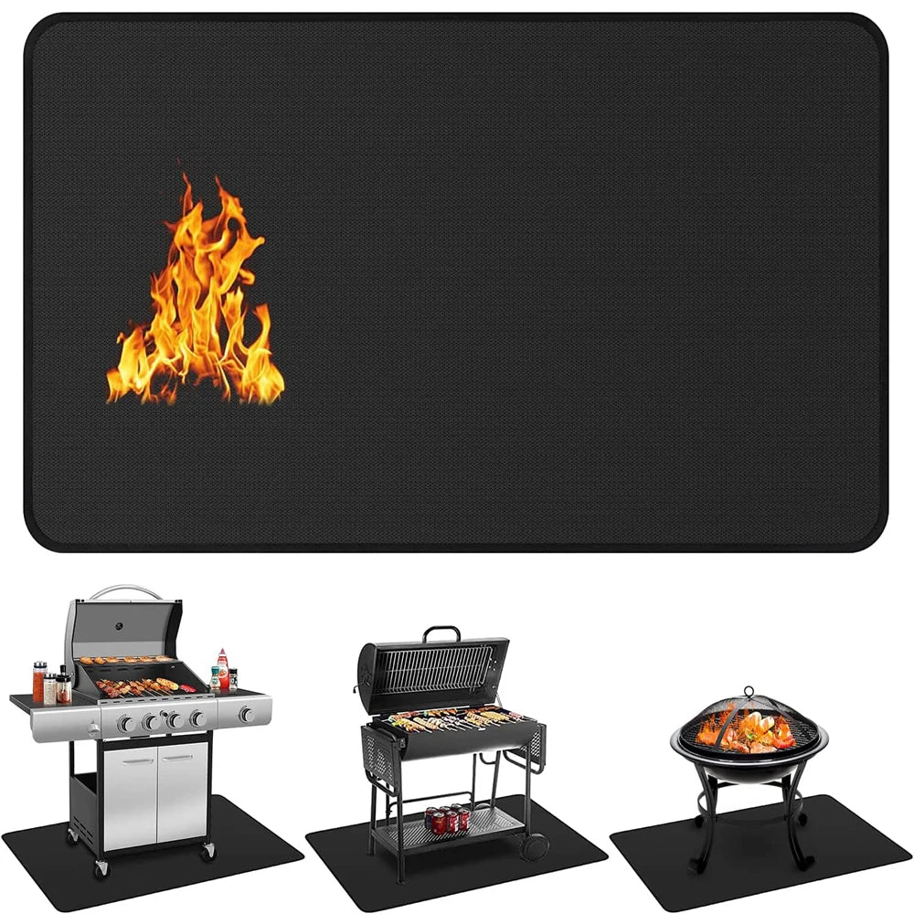Outdoor BBQ Grill Fireproof Mat - Multi-use Reusable High Temperature Resistant Fire Pit Pad Lawn Protection Mat Flame Retardant