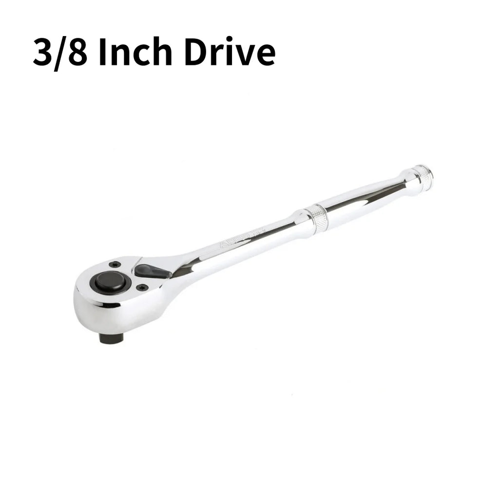 Quick-Release Ratchet Set with Teardrop Head, Full-Polished Chrome Solid Handle, 1/4, 3/8, 1/2-Inch