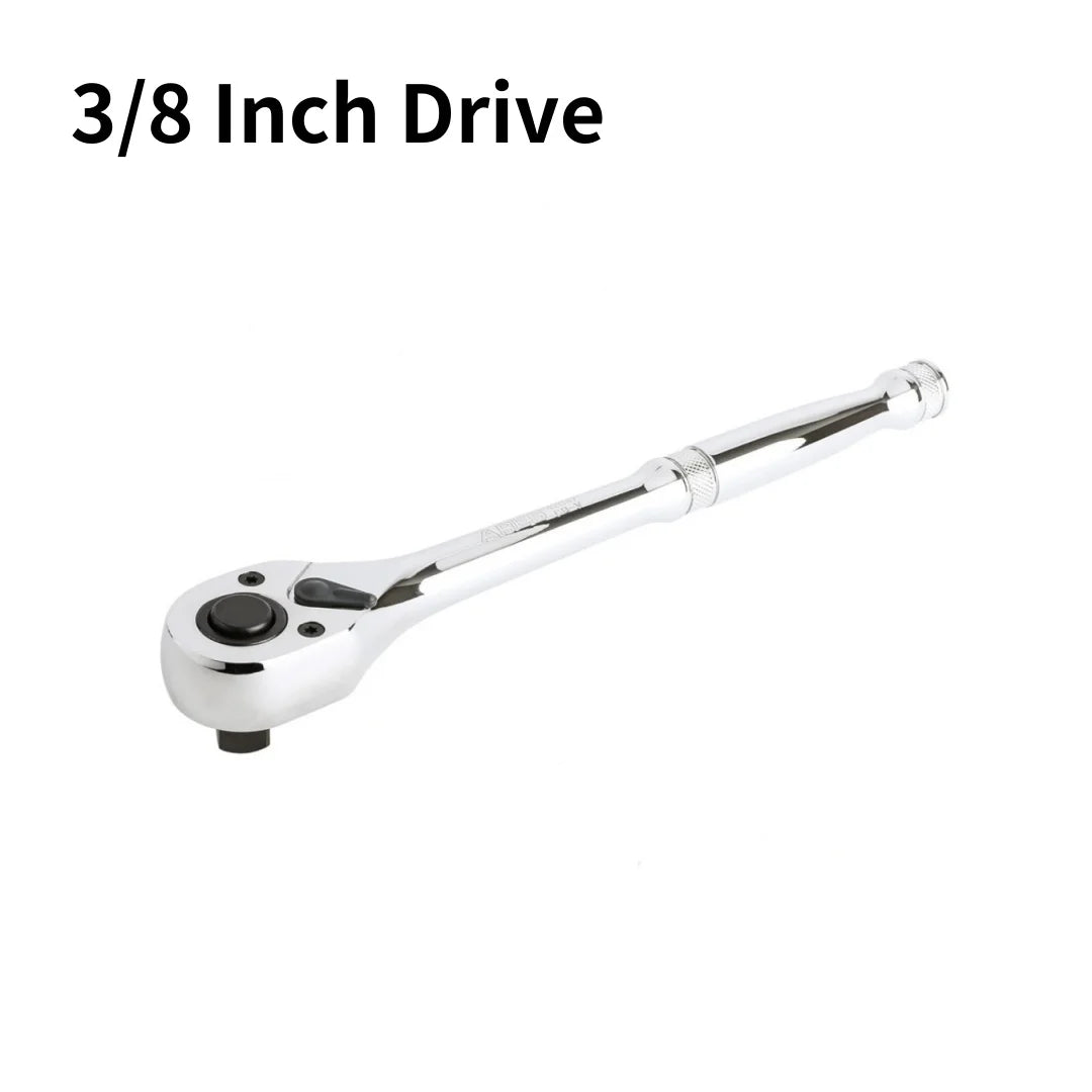 Quick-Release Ratchet Set with Teardrop Head, Full-Polished Chrome Solid Handle, 1/4, 3/8, 1/2-Inch