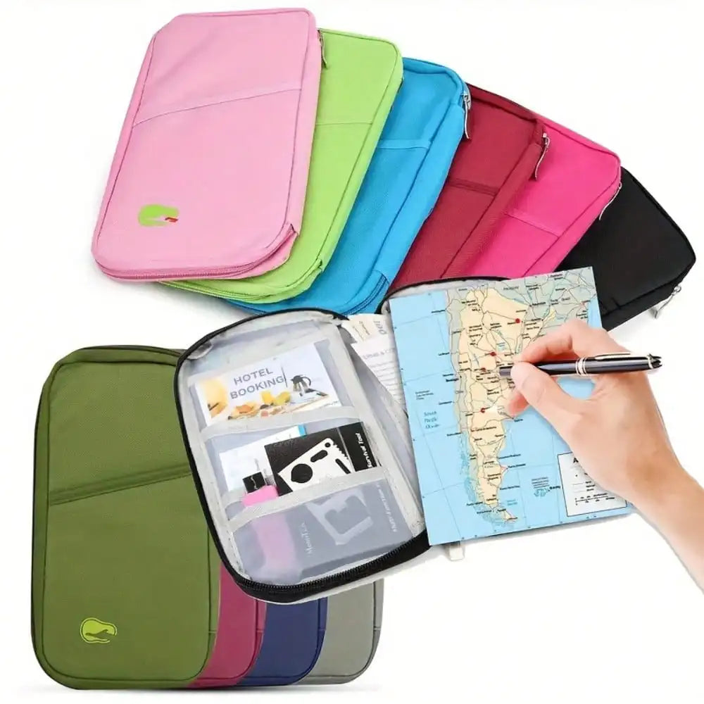 Travel Passport Holder with Zipper - with Compartments for Cash, ID Documents and Credit Cards & Phone Slot
