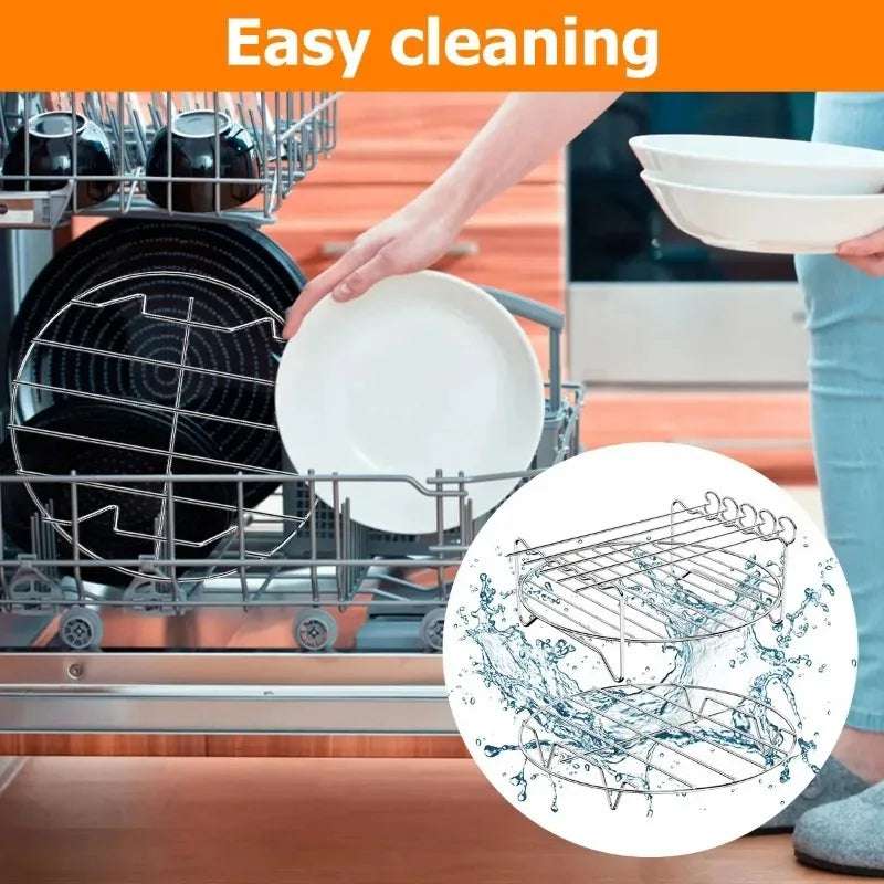 Stainless Steel Double Layer Rack for Air Fryer Rectangular Grill Rack Fish Baking Cake Rack Air Fryer Accessories