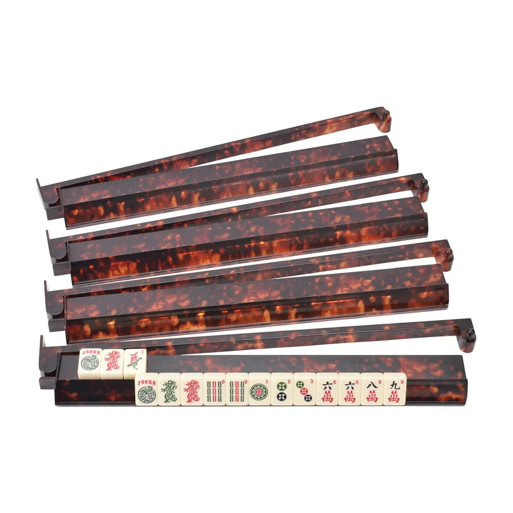 Mahjong Tile Rack 4-Piece Anti-Slip Organizer Tortoiseshell Mahjong Rack Set For Players Seniors Hobbyists Game Room Family
