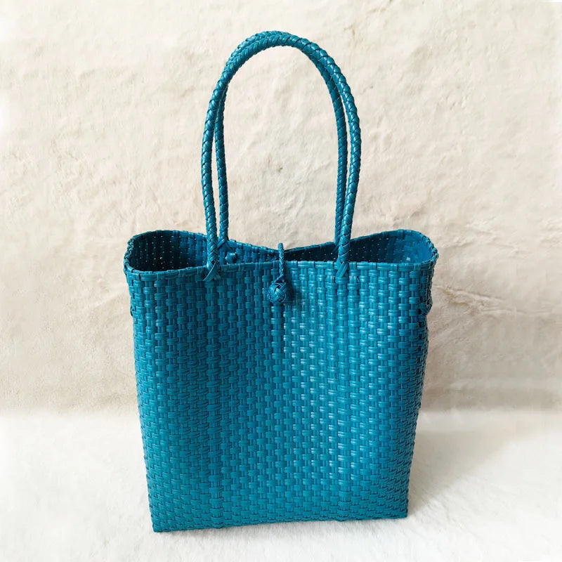 Handwoven Large Capacity Waterproof Shopping Bag Ins Minimalist Handheld Cabbage Basket Single Shoulder Handbag Soft PVC Mate...