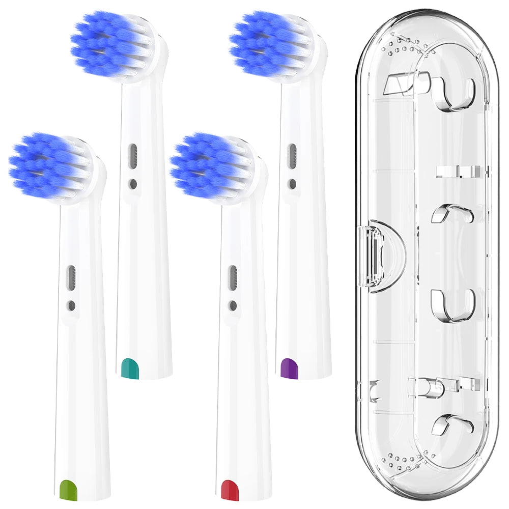 Dustproof Toothbrush Travel Box & 4 Pcs Rotary Ultra Soft Replacement Brush Heads Set Compatible with Oral B Electric Toothbrush