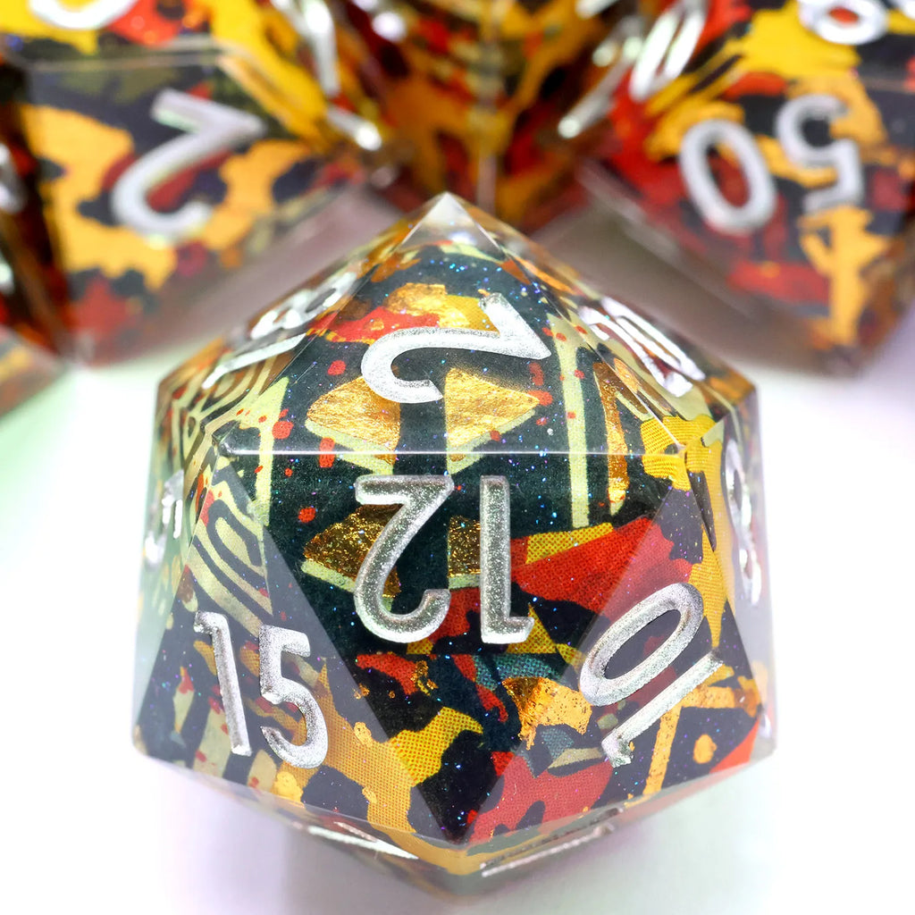 Enchanting DND Dice Set with Ocean Wave & Peach Blossom Designs-Perfect for Board Game,RPG & Tabletop Gaming Adventures-F2