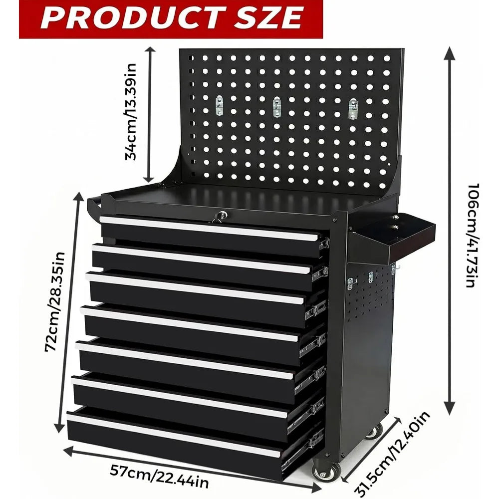 Portable 7-Drawer Metal Tool Chest with Wheels and Lock for Garage and Workshop Storage