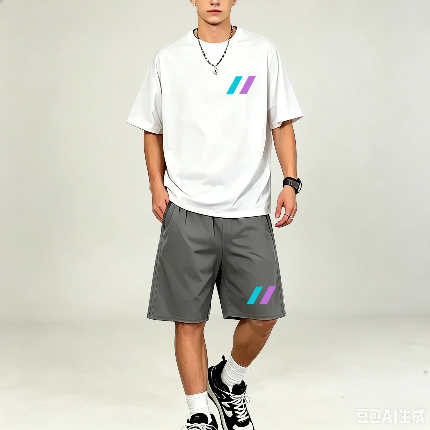 Men T‑Shirts Sets 2‑Piece Suits Relax‑Fit Short‑sleeve Tee And Pocket‑Shorts Sets Breathable Street‑Style T‑Shirts Sets For Guys