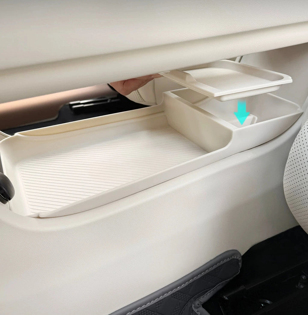For 2026 GWM ORA 5 Dawn White Armrest Storage Box Under Console Organizer Cup Holder Phone Slot Storage Tray Interior Accessory