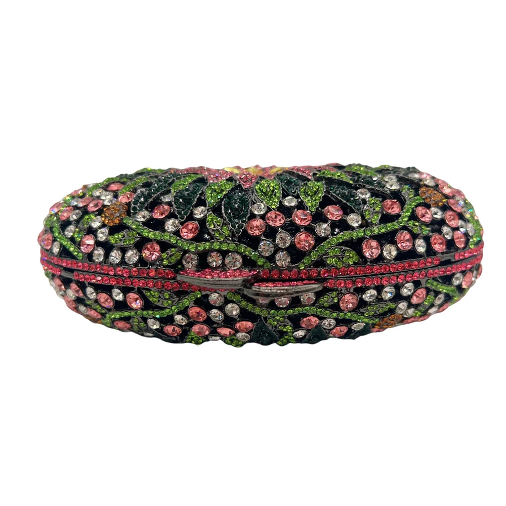 Artistic Floral Print Evening Clutch, Black Background with Colorful Flowers, Women's Party Purse, Wholesale