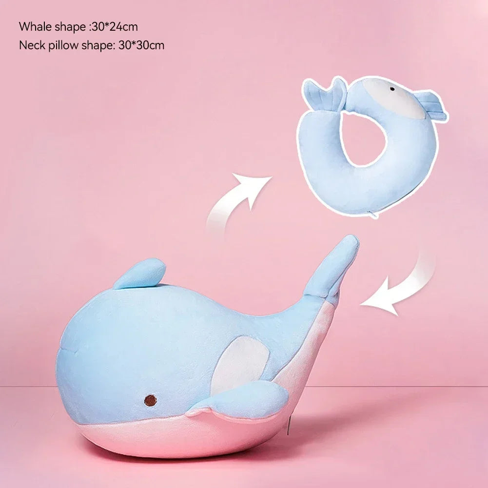 Travel Neck Pillow U-Shaped Plush Pillow Cute Zip and Flip Penguin Deformable Cushion Supports Your Head Neck Chin for Adult