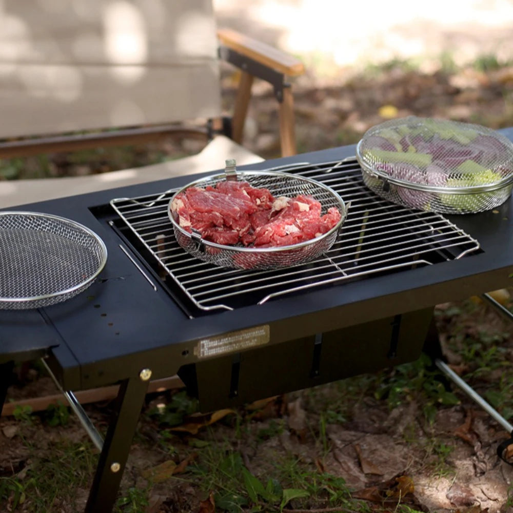 Stainless Steel Round BBQ Grill Basket, 20cm/7.87in Multipurpose Mesh Roasting Cage For Air Fryer Oven Camping Barbecue Popcorn