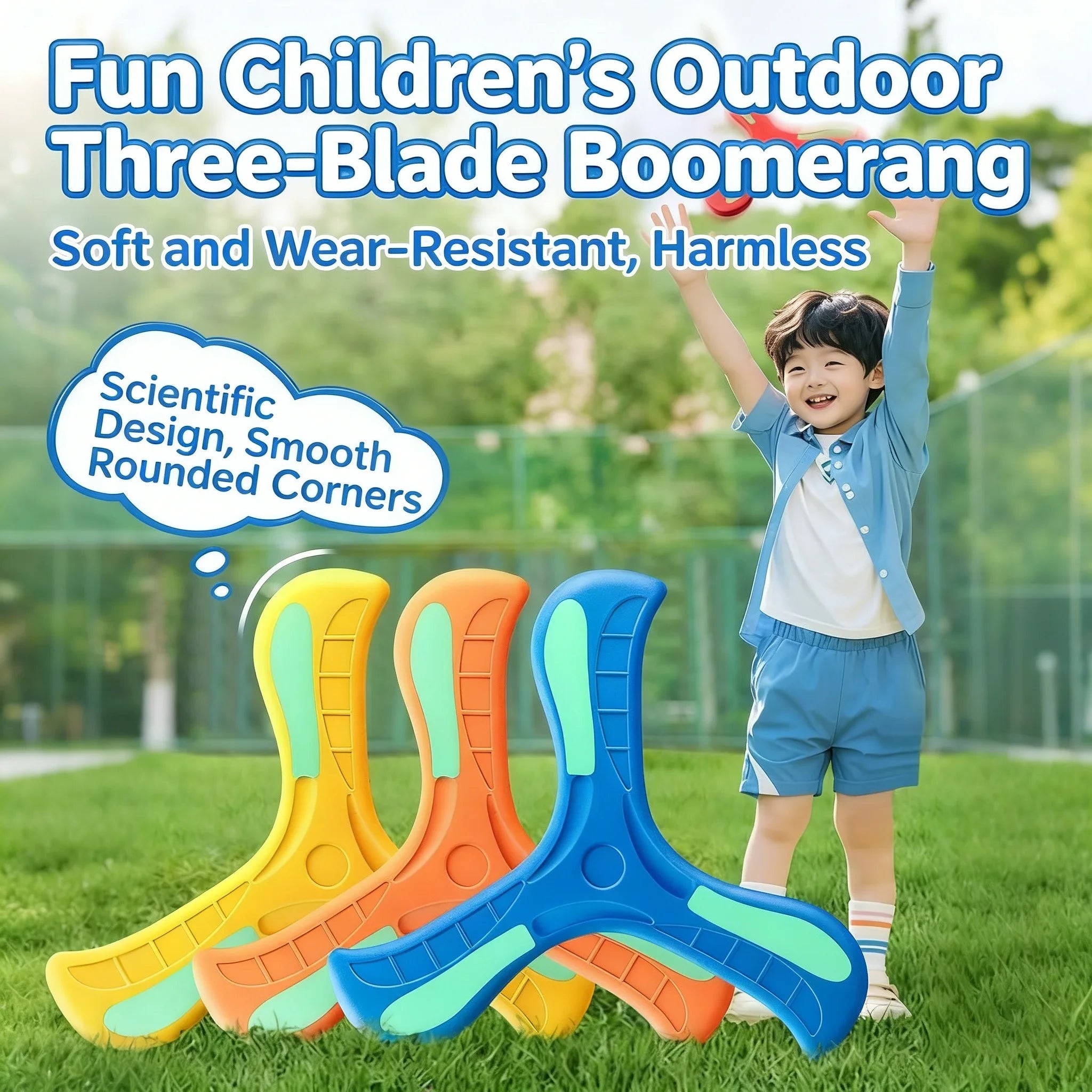 Soft EVA Luminous Boomerang Toy Three-leaf Returning Flying Disc Safe Outdoor Sports Game for Kids Adults Parent-Child Play