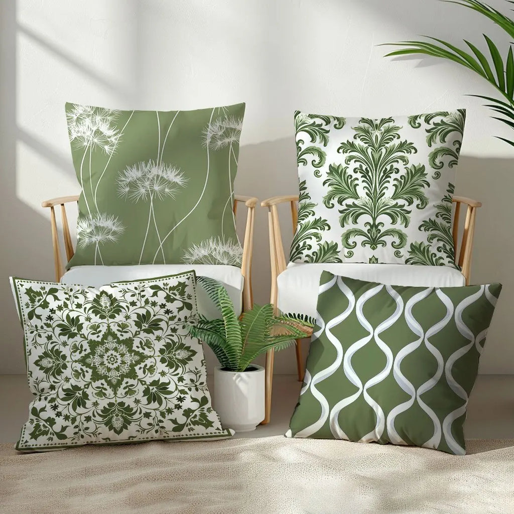 Mondrian green tone, forest style Double-sided Printed pillow cover Short plush Suitable living rooms sofas throw cushion cover