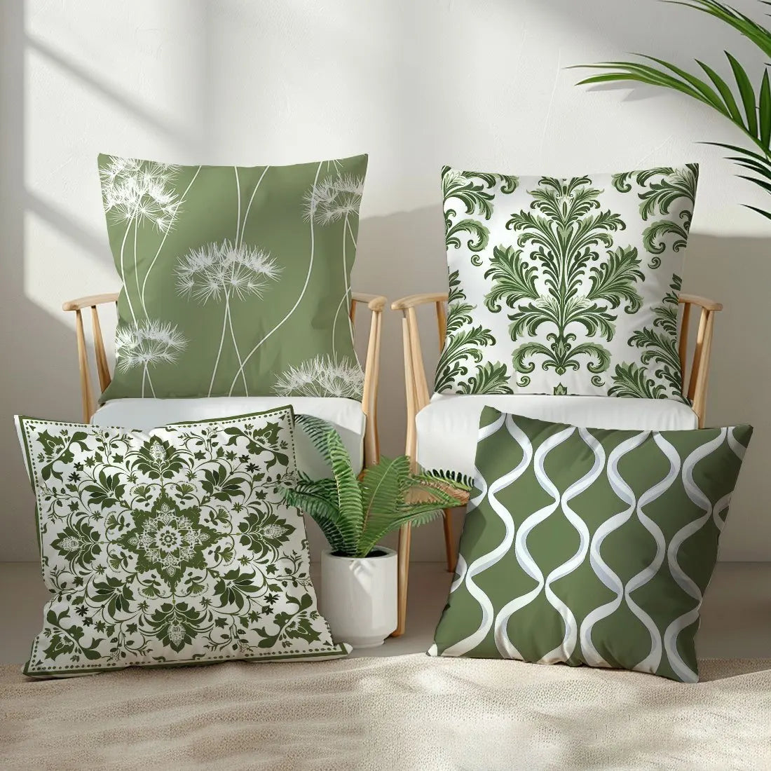 Mondrian green tone, forest style Double-sided Printed pillow cover Short plush Suitable living rooms sofas throw cushion cover