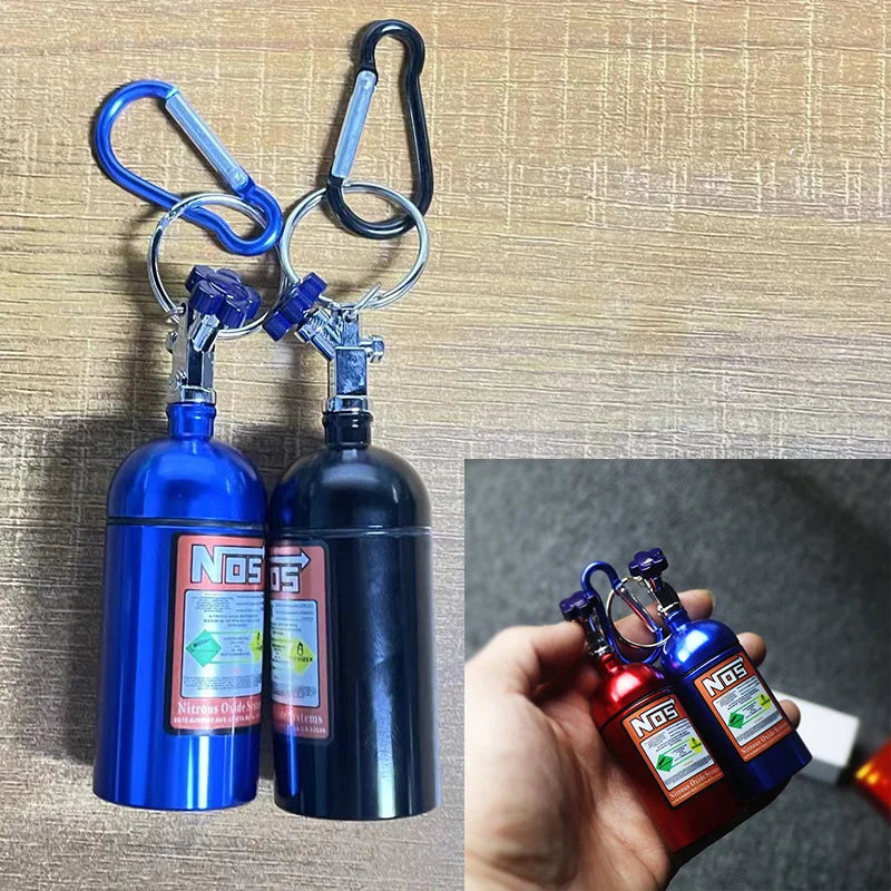 10cm Outdoor NOS Bottle Style Key Chain Car Ashtray Metal Car Ashtray High Quality Aluminium Keychain Bag Pendant