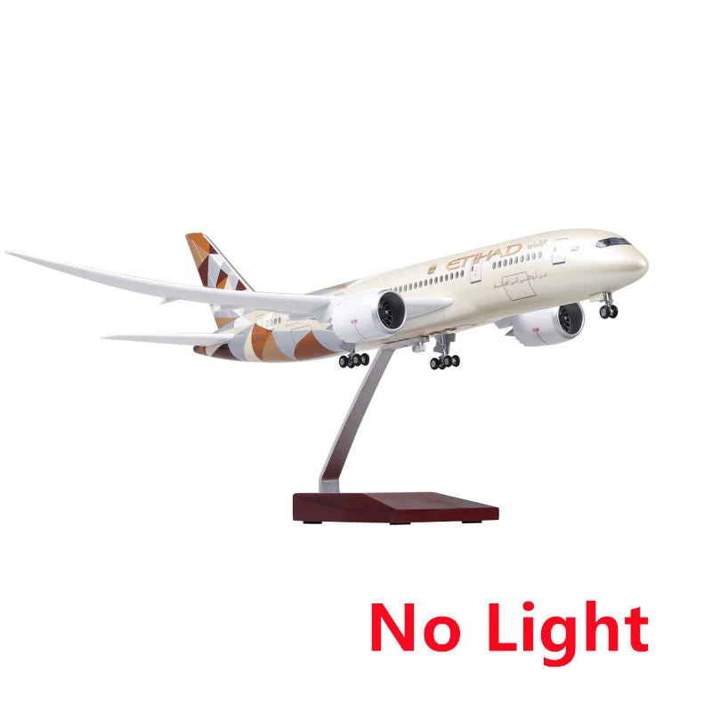 43cm Airplane Toy b787 Aircraft Etihad Air Airplane Model Resin with Light & Wheel Planes Airplanes Decoration Home Plane Toy