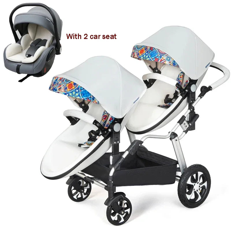 NEW Twins baby stroller 2 in 1 foldable two children PU leather waterproof stroller Double baby carriage twin strollers for 2