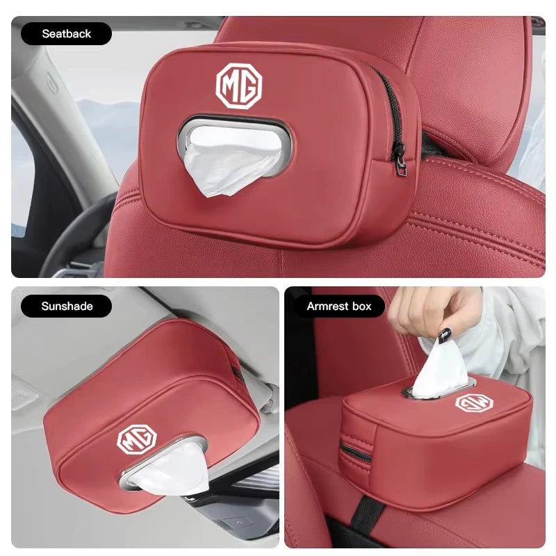 Leather Car Tissue Bag Back Seat Sun Visor Armrest Tissue Box Compatible MG ZS GS MG3 MG5 MG6 MG7 GT Cyberster