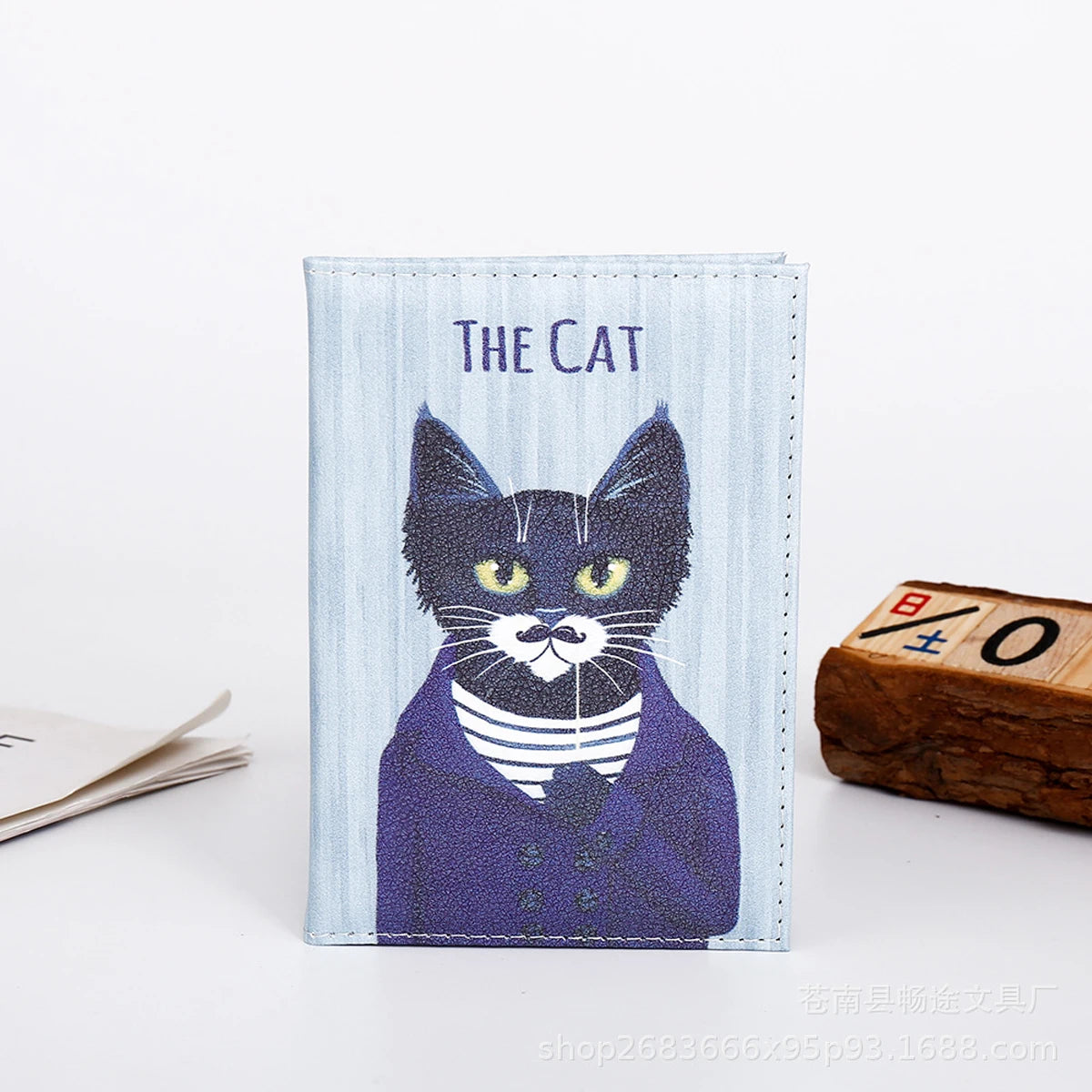 Cartoon cat, PU leather color-printed fashionable passport protective cover, travel document holder, air ticket protective cover