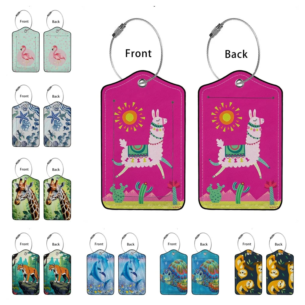 HOT SALE Cute animals Leather Business Luggage Tag Suitcase Address Label Luggage Boarding Case Label Name ID Address Clip