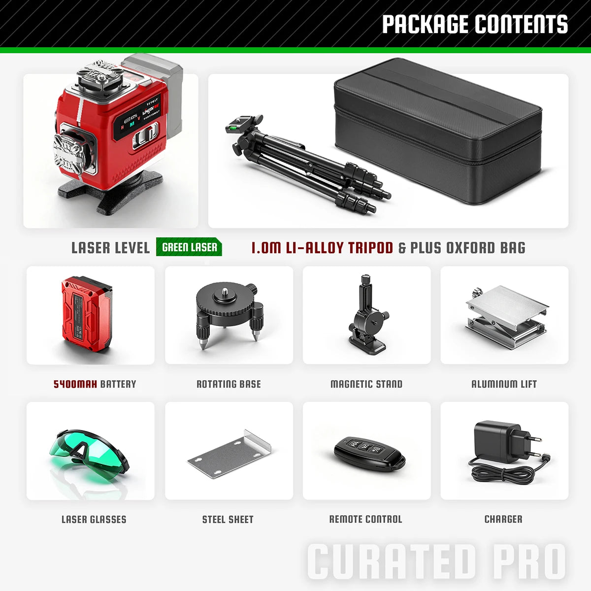 YEVOLT Industrial 16-Line Laser Level Auto-Calibration ±4° Self-Leveling Angle Outdoor Landscaping Anti-Shock Design