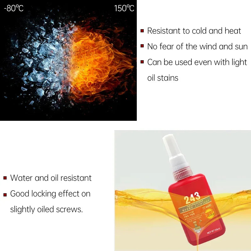 10/50ML Threadlocker Screw Glue Quickly Cured Thread Locking Agent Anaerobic Adhesive Corrosion-Resistant Anti-Loosening Glue