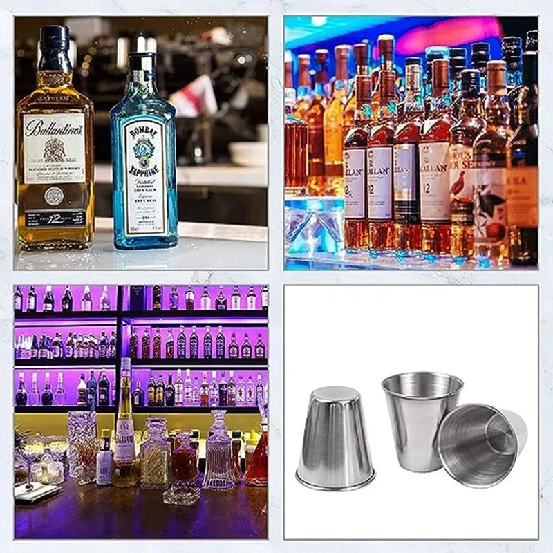 4-Piece Stainless Steel Water Glass with Black Leather Carrying Case Outdoor Camping Practical Travel Whiskey Wine Glass