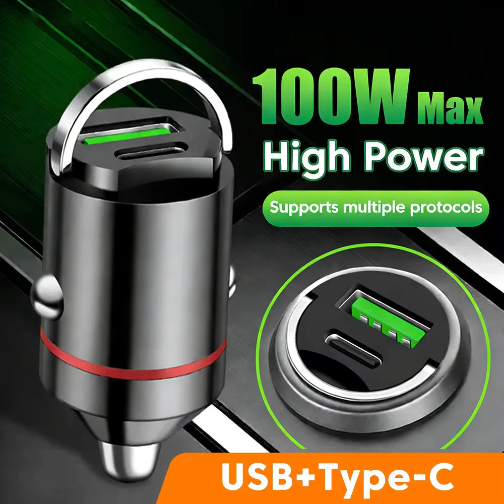 Mini car charger fast charging for iPhone QC3.0 mini PD USB Type C car mobile phone charger for Xiaomi Samsung Huawei